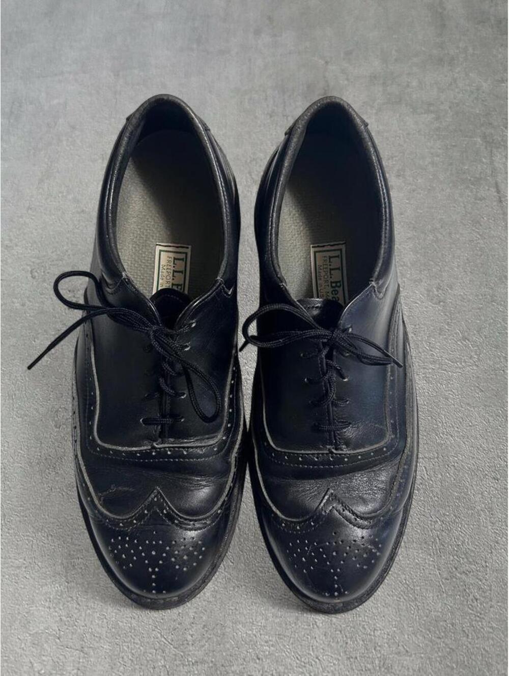 Black leather ll bean made in usa brogue oxfords with perforated detailing